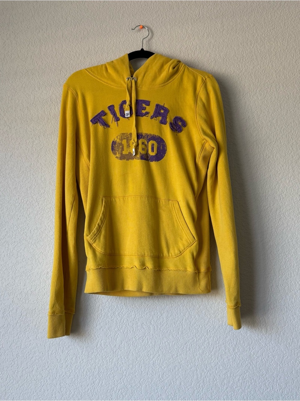 PINK Victoria's Secret Yellow Hoodir Pullover with Purple LSU 'Tigers' Graphic